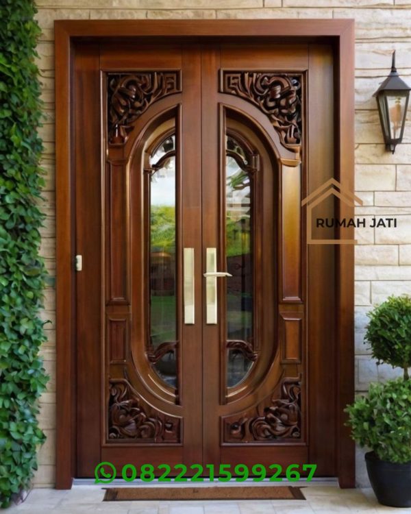 Pintu Depan Rumah Ukir Jati Terbaru Kaca Minimalis